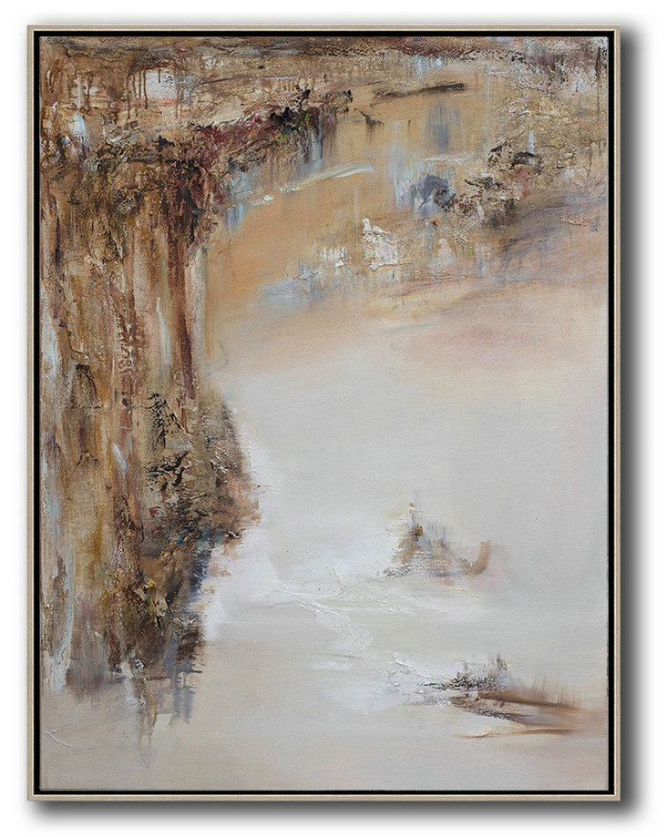 Extra Large 72" Acrylic Painting,Abstract Landscape Oil Painting,Hand Paint Abstract Painting Brown,White,Grey